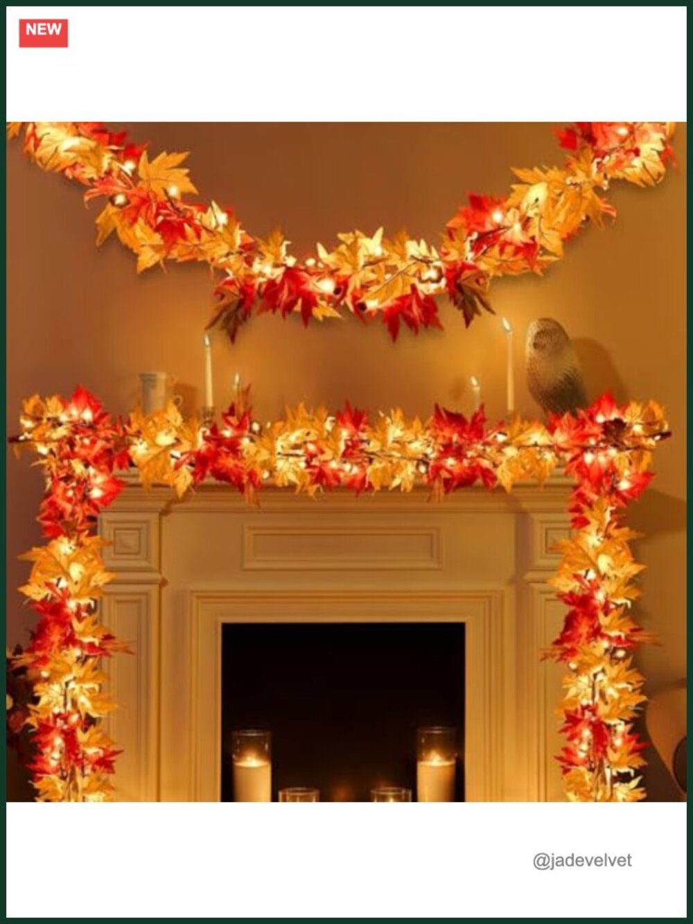 9FT Fall Garland with Lights 50 Bulbs 5in Leaves UL Listed Connectable